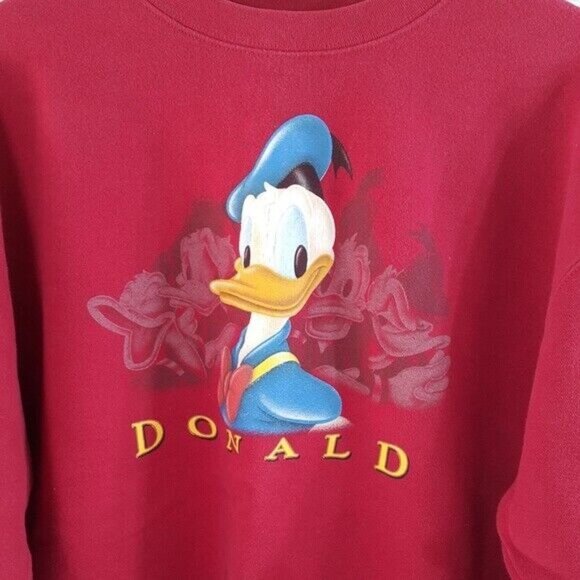 Disney Store Mens Donald Duck Sweatshirt Red Large Pullover Long Sleeve VTG - Picture 2 of 7